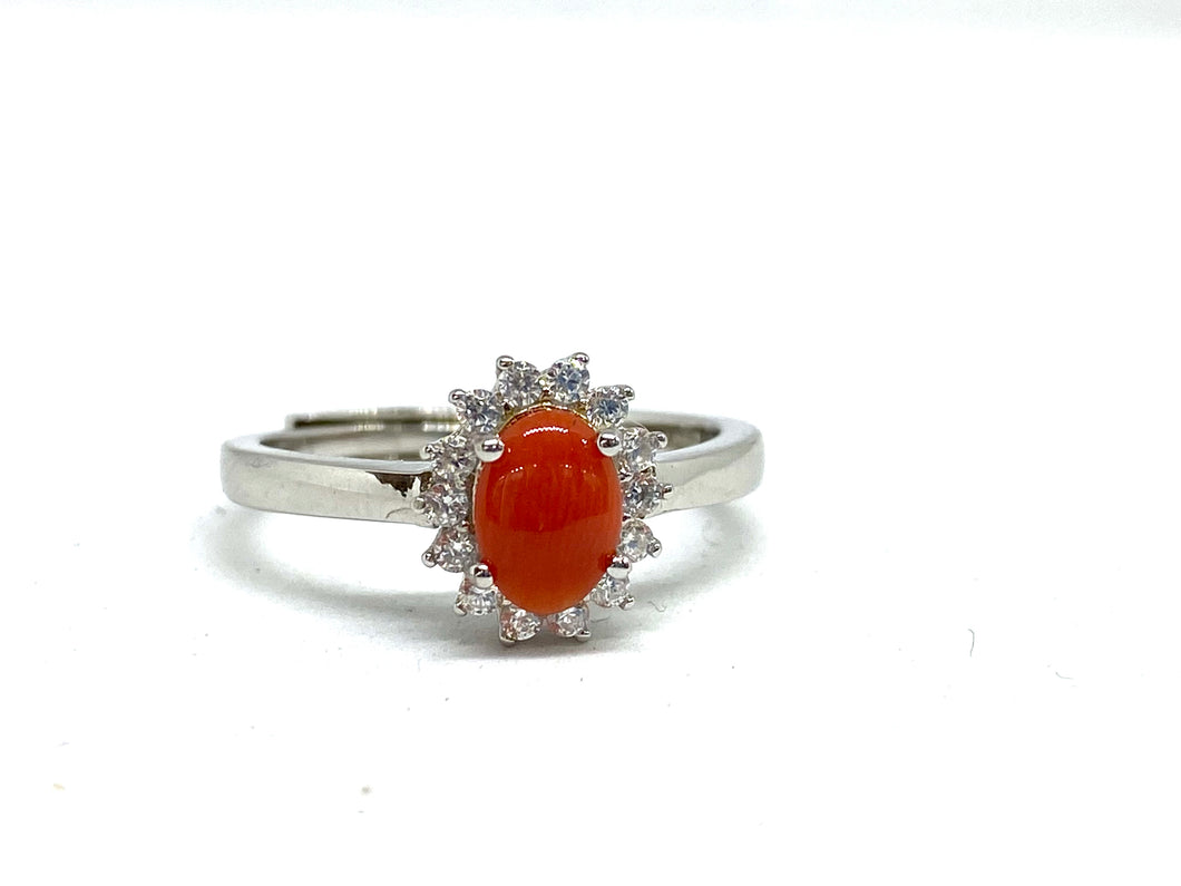 Anello Corallo con zirconi - Sterling silver ring with Coral and zircons